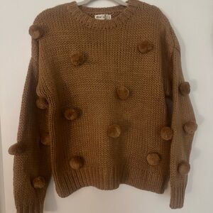 Tan Sweater with Pom-Poms